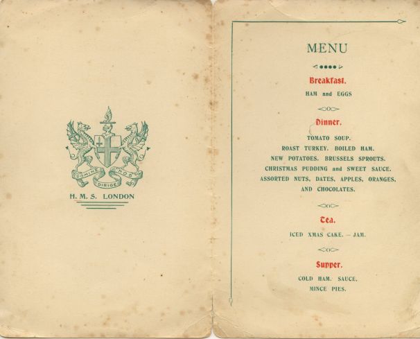HMS London album. Commission 1929-1931. Christmas 1930 menu. Malta