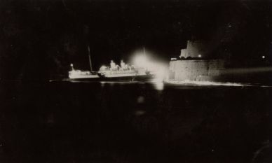 HMS London album. Commission 1929-1931. Refloating Knight of Malta mailboat, Fort St Angelo. Malta