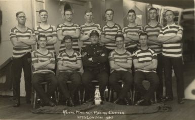 HMS London album. Commission 1929-1931. Royal Marines racing cutter crew